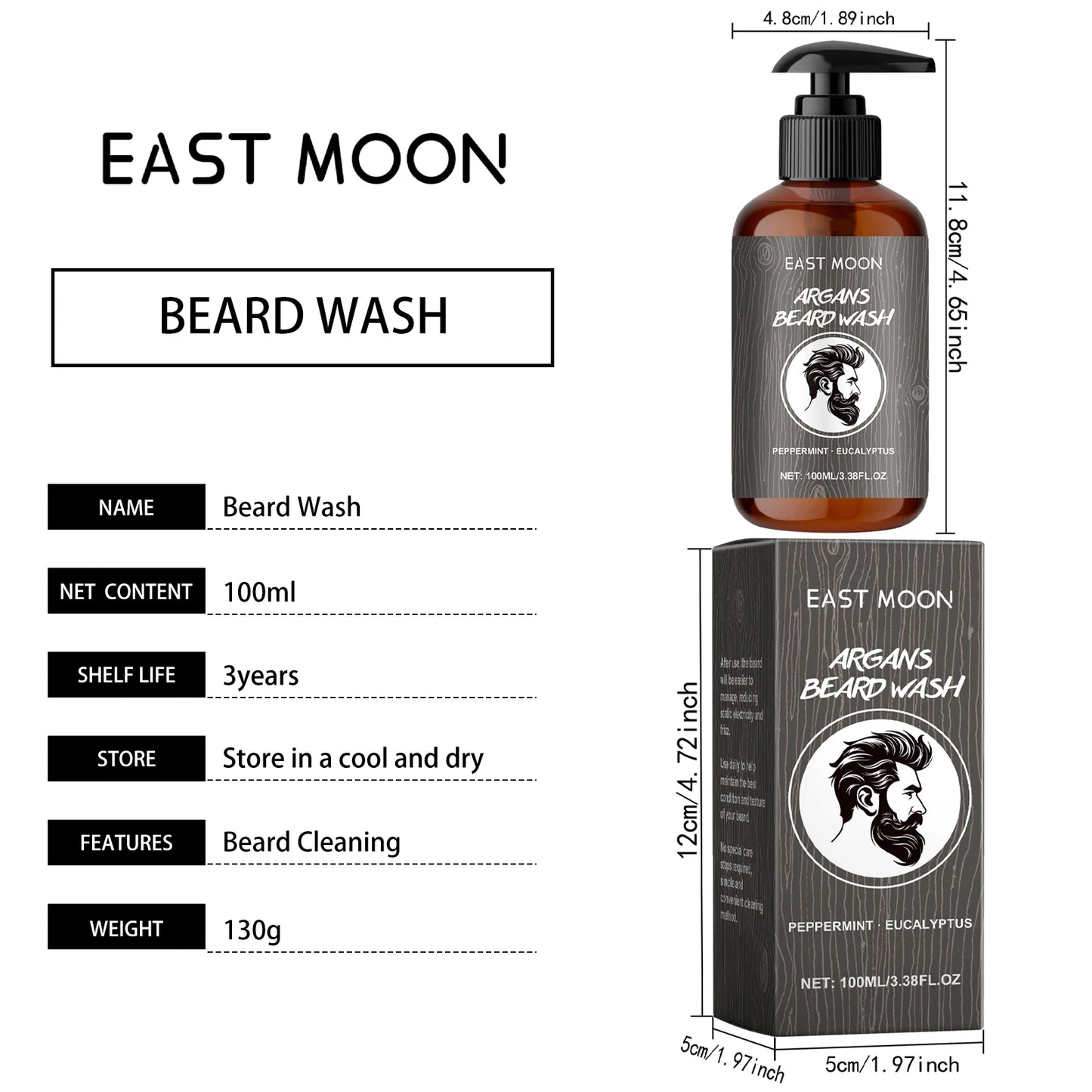 Men's Beard Shampoo-Gentle Cleansing with Eucalyptus,Argan&Jojoba Oils to Moisturize, Soften&Prevent Breakage-For All Skin Types