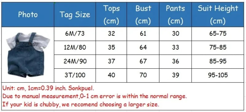 2024 Summer Baby Clothing Set Toddler Girls Clothes Suit Infant Tee and Denim Overall Boys Outfit