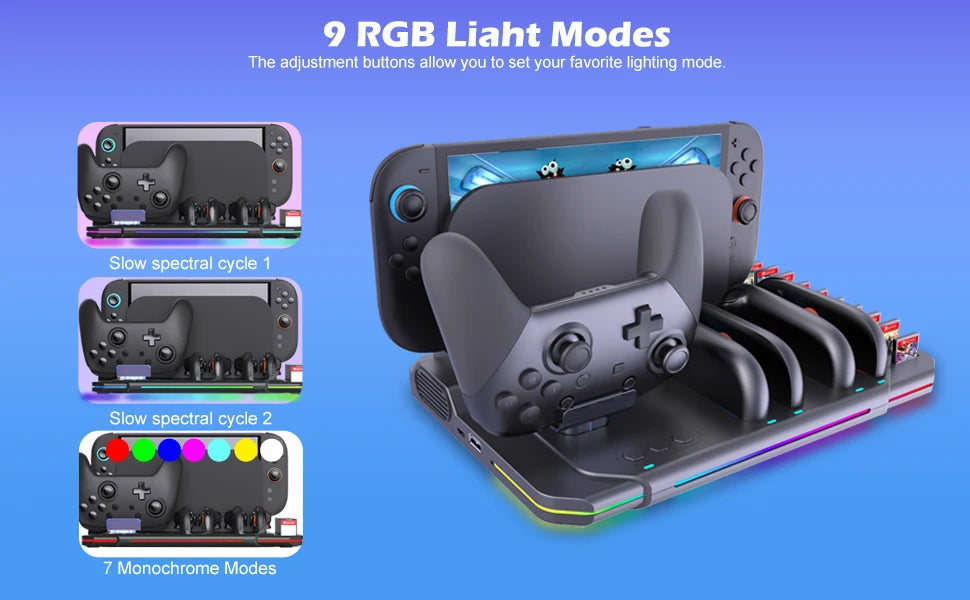 Multi-functional Cooling & Charging Stand SW2139 for Switch 2 with Cooling Fan,10 Game Card Slots & Offering 9 Adj Light Effects