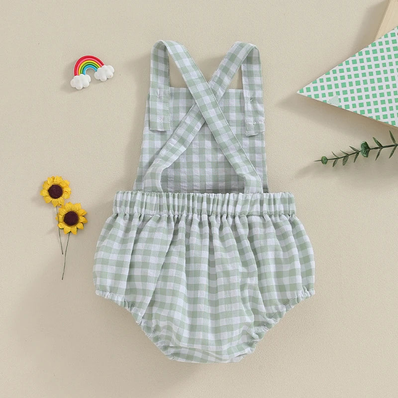 Summer Toddler Baby Girls Boys Overalls Romper Casual Sleeveless Plaid Stripe Print Jumpsuit Fashion Infant Newborn Clothes