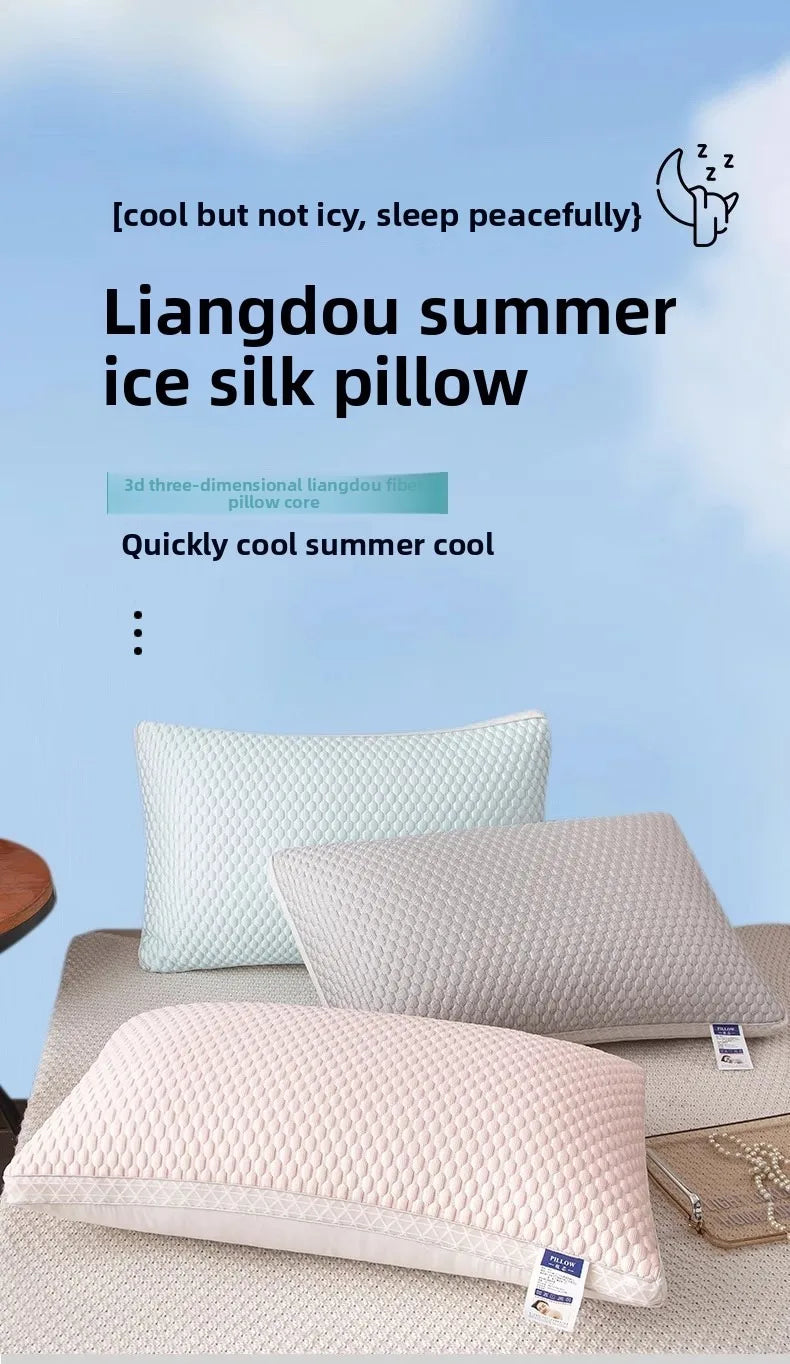 1PC Summer Cooling Ice Silk Pillow Breathable Mesh Edges 3D Ergonomic Cervical Support Pillow Core for Home Hotel 2025 New