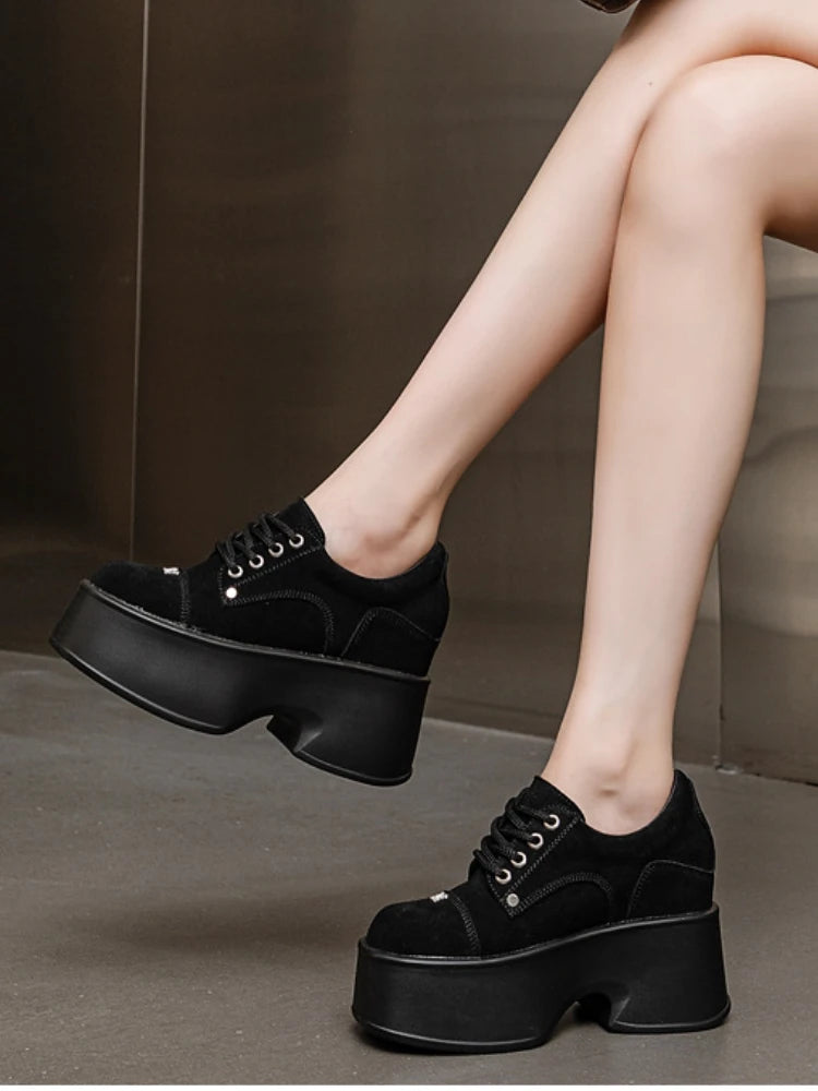 Fujin 11cm New Synthetic Suede Leather Pumps Fashion Comfy Spring Autumn Microfiber Chunky Sneakers Women Platform Wedge Shoes