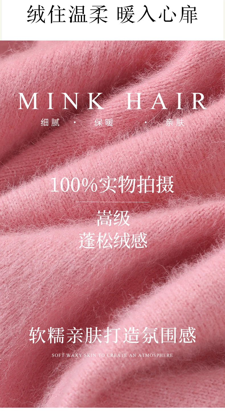 Women's Sweater Semi High Neck Autumn/Winter Pullover Long Sleeved High-End 100% Mink Fur Knitted Sweater Fashion Korean Version