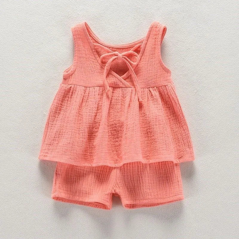 Baby Girls Outfits Clothes Summer Muslin Cotton Sleeveless Vest Dress Shorts Shirt Suits Fashion Top+Trousers Sets 2pcs 0-4T M