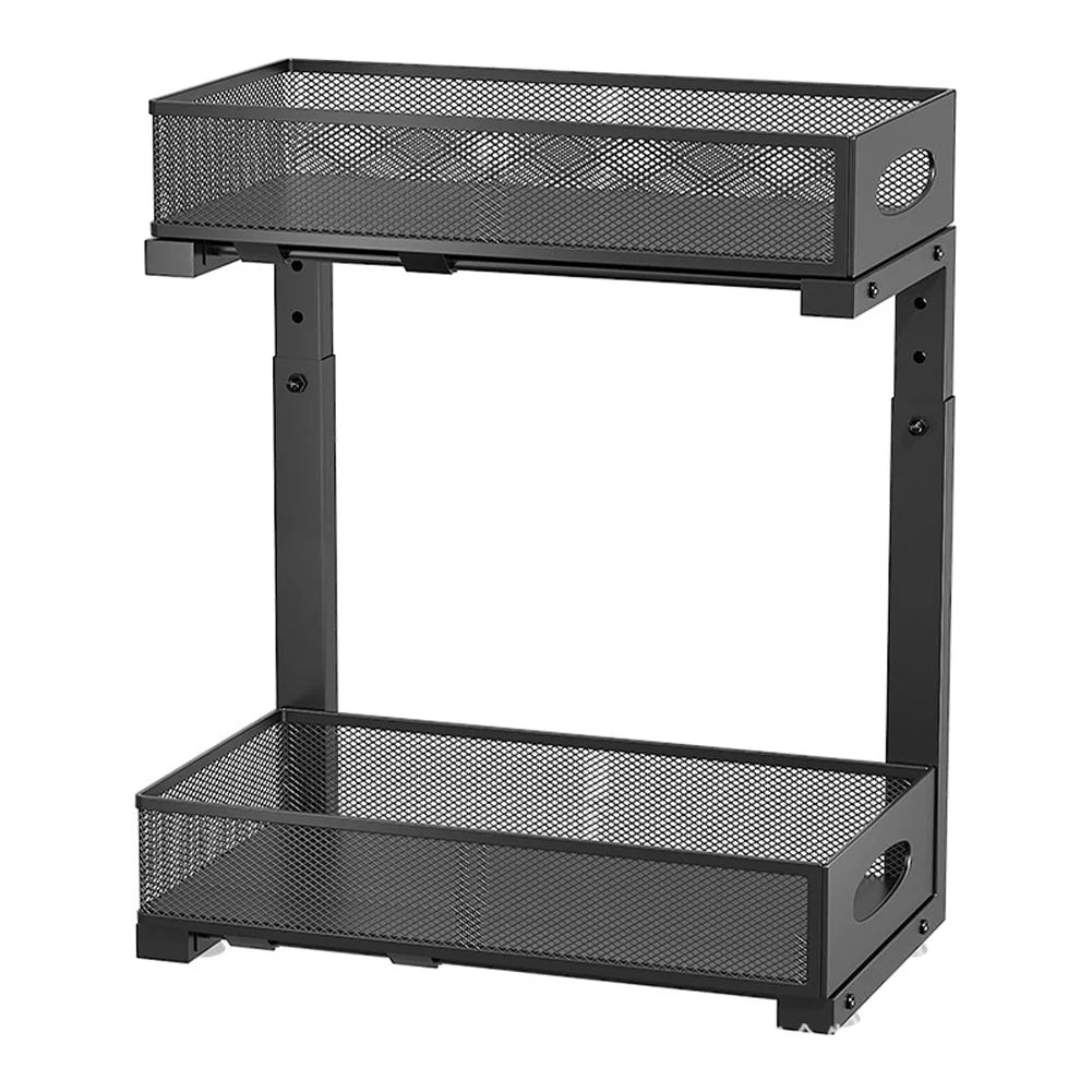 2 Tier Adjustable Height Under Sink Organizer with Sliding Drawer Pull Out Under Cabinet Kitchen Bathroom Organizer and Storage