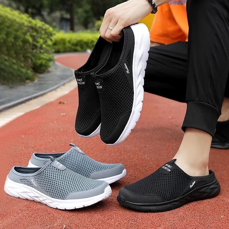 MAEDEF Half Slippers Outdoor High Quality Anti-slip Men Leisure Shoes Mesh Breathable Soft Comfortable Flat-bottomed Slippers