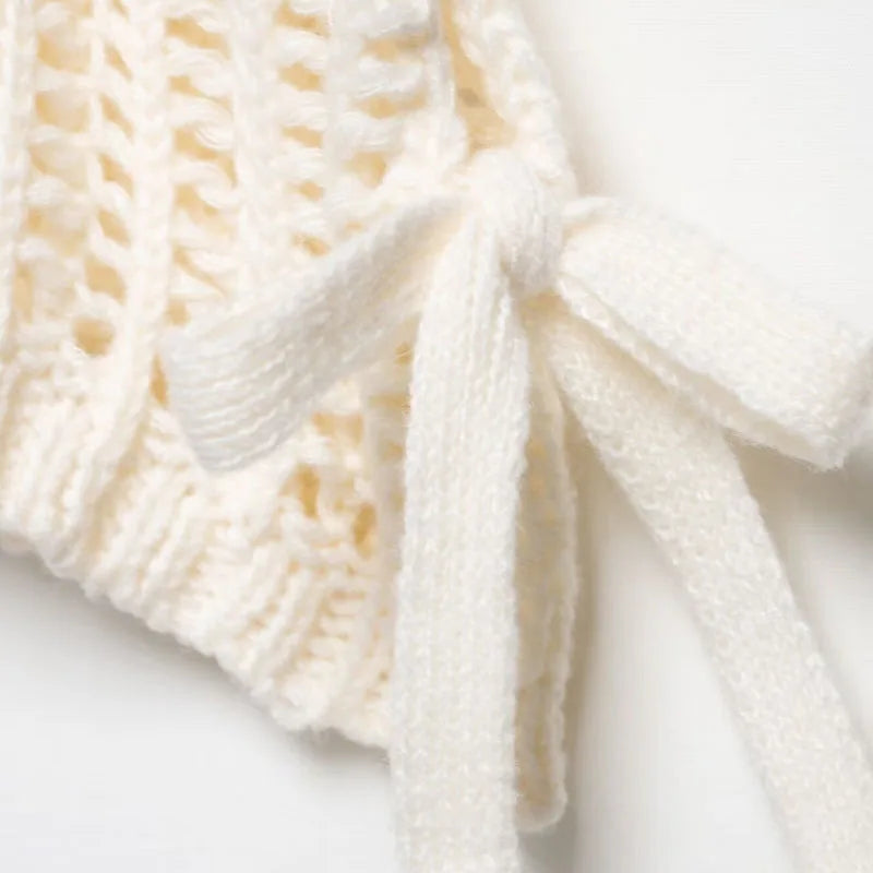 Female Clothing Cropped Net Sweater Cardigan For Women Korean Fashion Summer Knit Short Sleeve Cute Elegant Woman Crochet Top