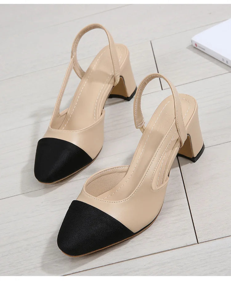 New Pointed Toe Sandals Fashion Low Square Heels Flat Shoes Korean Color Matching Party Ladies Shoes Chaussure Femme 2024