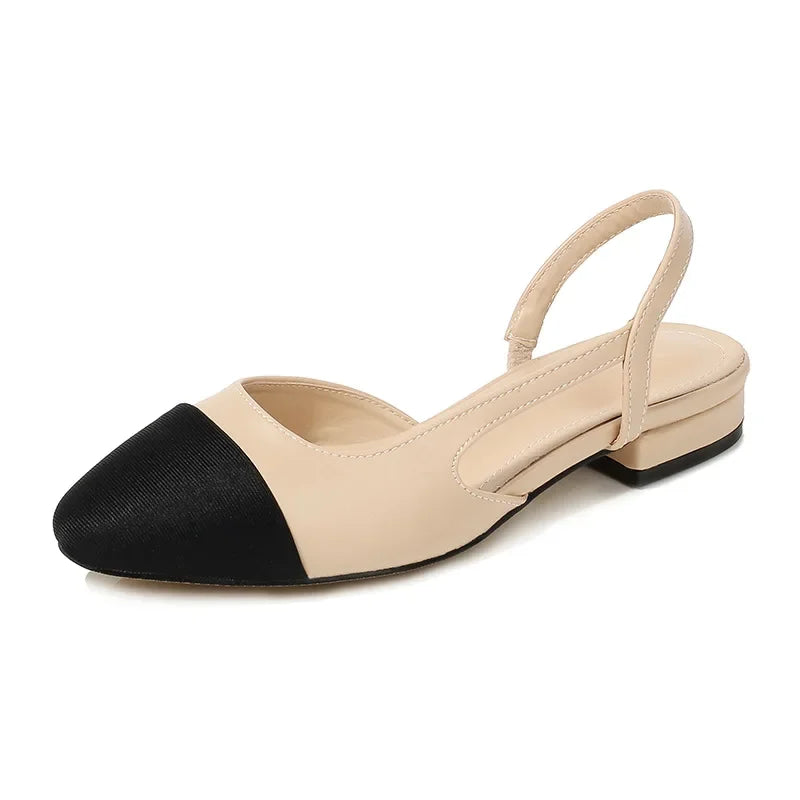 New Pointed Toe Sandals Fashion Low Square Heels Flat Shoes Korean Color Matching Party Ladies Shoes Chaussure Femme 2024