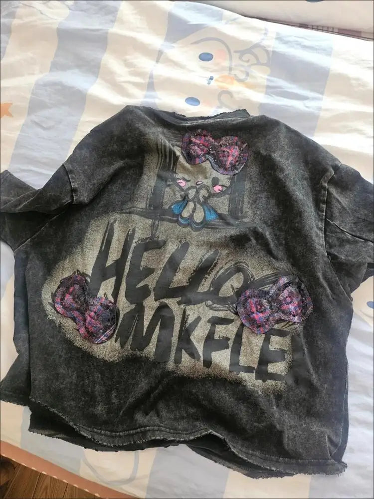 Y2K Hello Kitty Summer Girls T-Shirt Short Sleeve Anime Sanrios Cartoon Cute Sweet Cotton Women Kawaii Casual Loose Trend Tops