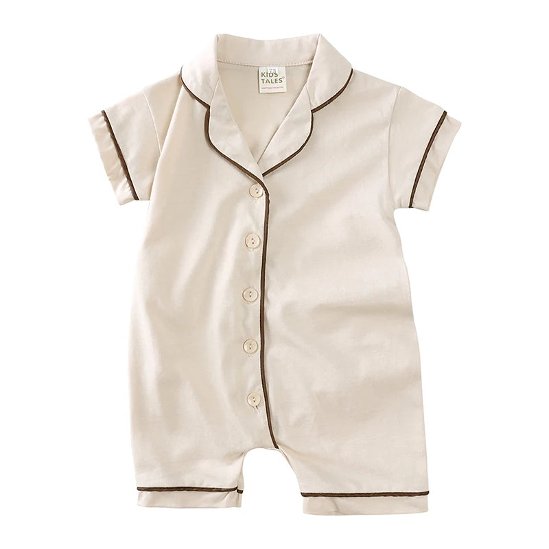 Summer Baby Pajamas Romper Button Short Solid Clothes For 0- 3Y Cute Breathable Jumpsuit Newborn Boys Girls Pyjamas