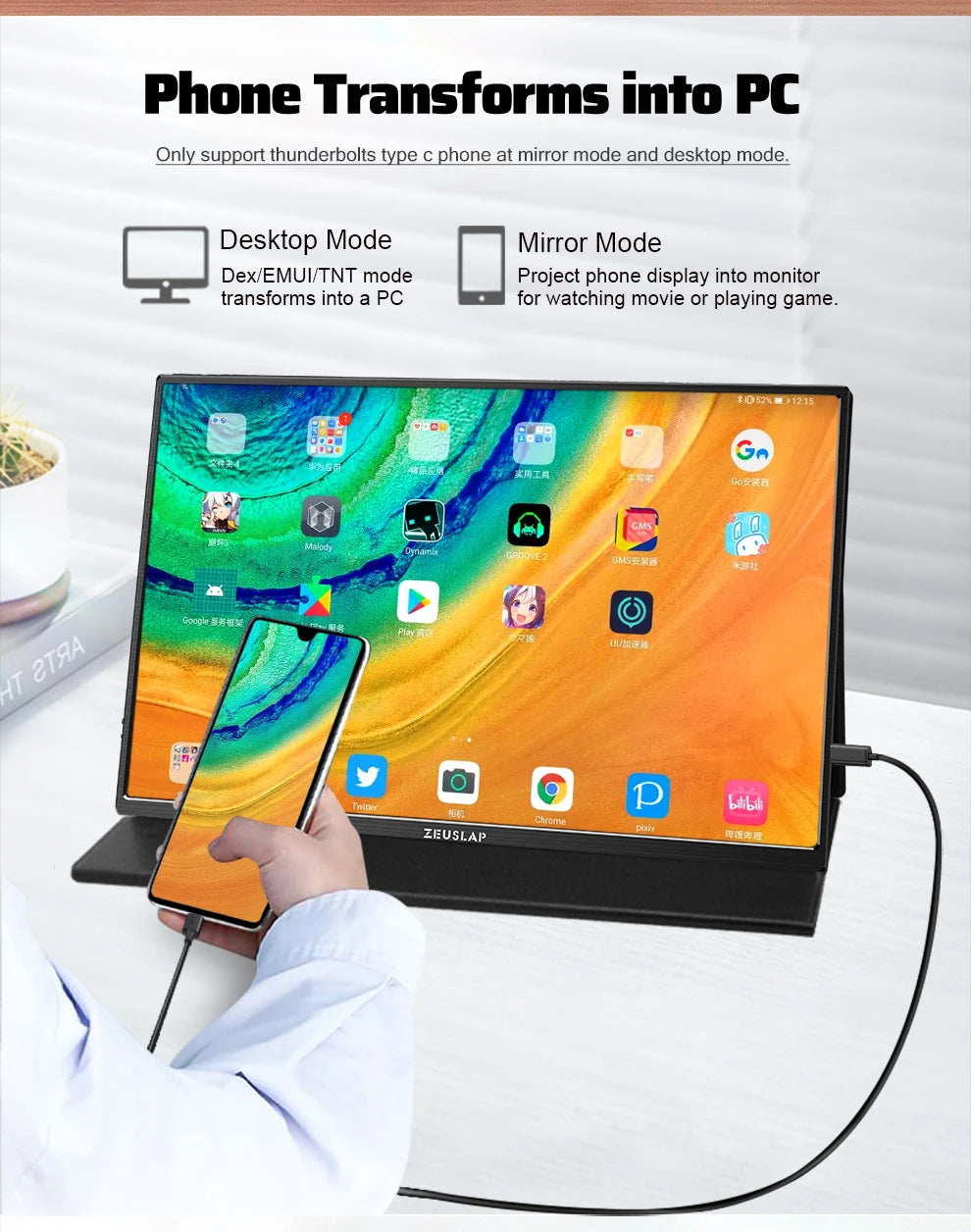 ZEUSLAP 16" 2.5K 144hz Portable Monitor 2560*1600 16:10 100%sRGB 500Cd/m² Travel Gaming Display for Laptop Switch ps4 ps5 Xbox