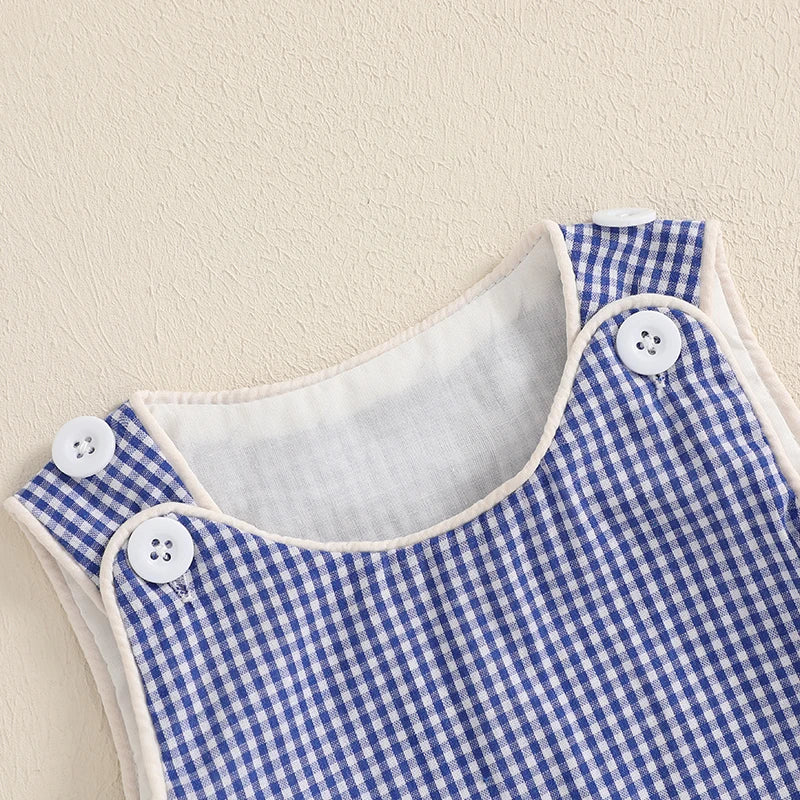 0-18M Newborn Baby Summer Tank Romper Plaid Print Sleeveless Round Neck Jumpsuit for Boys and Girls