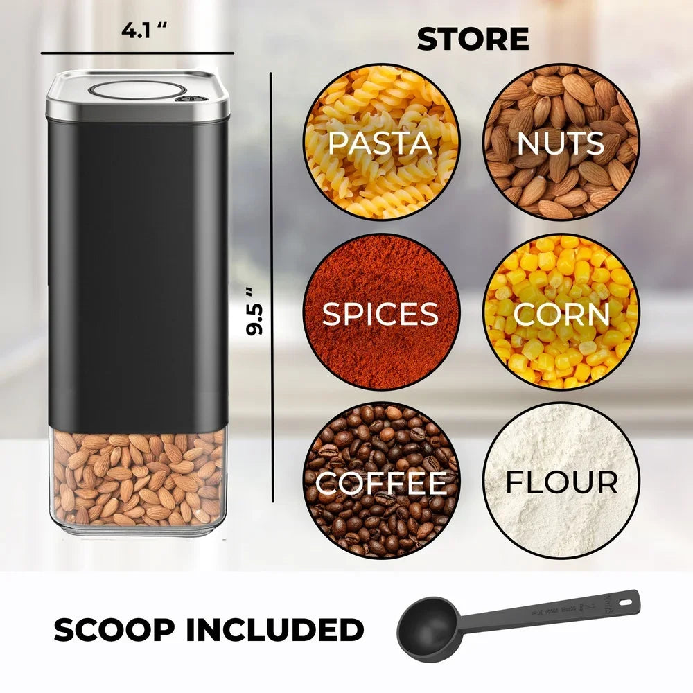 Airtight Kitchen Storage Container Coffee Canister with Scoop Borosilicate Glass and Stainless Steel Perfect Beans Spices Cereal
