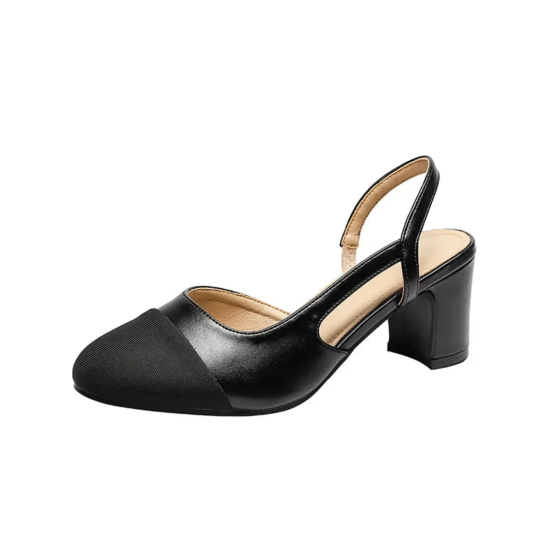 New Pointed Toe Sandals Fashion Low Square Heels Flat Shoes Korean Color Matching Party Ladies Shoes Chaussure Femme 2024