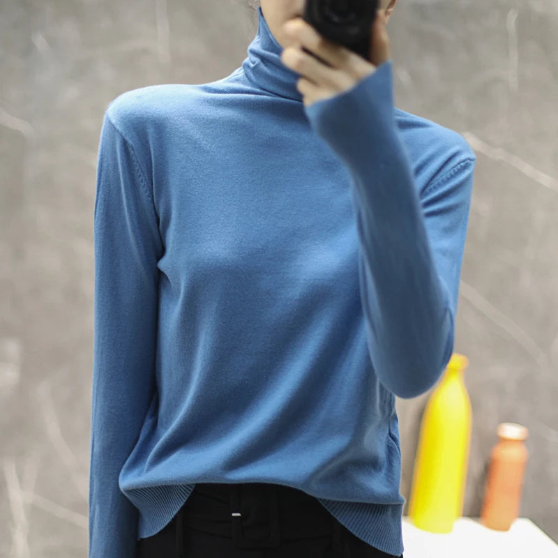 Turtleneck Women Sweater Autumn Winter Warm Bottiming Shirts Korean Fashion Long Sleeve Pullovers Slim Fit Casual Warm Knitwears