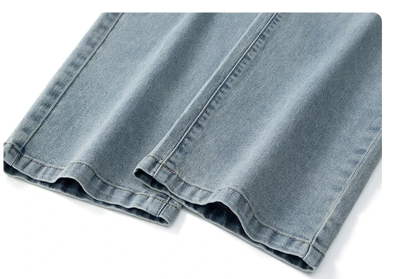 Summer Thin Men's Printed Jeans Breathable Fashion Business Loose Pants Washing Vintage Casual Denim Trousers Male