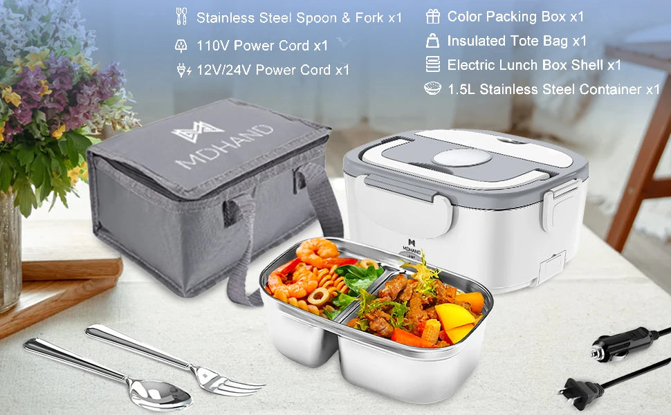 65W 1.5L Electric Lunch Box Food Warmer Portable Food Heater for Car Or Home - Leak Proof, Lunch Heating Microwave for Truckers