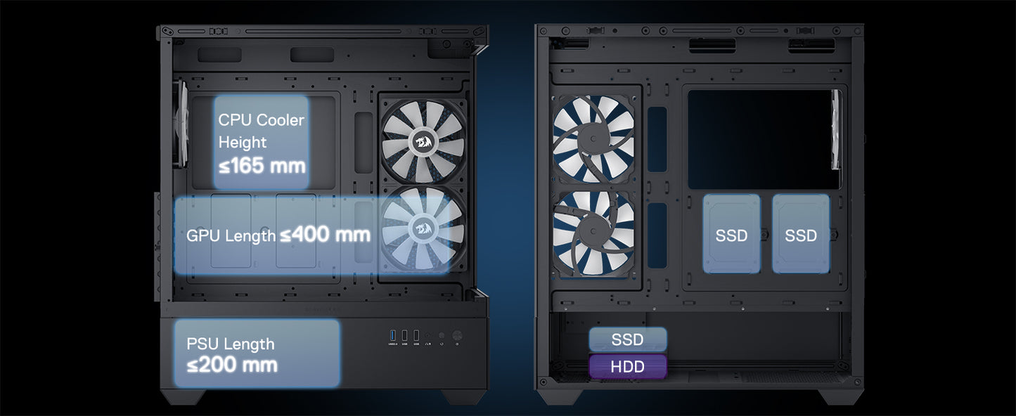 Redragon CA606 Gaming Back-Mounted ATX Computer Chassis,3 x 120mm Fans Pre-Installed 270° Full View PC Case,