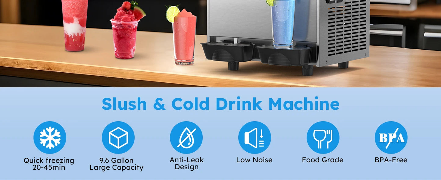Commercial Slushie Machine 8Gal / 30L 2-Flavor Margarita Frozen Drink Maker Smoothie Maker 110V Kitchen Freezing Appliance