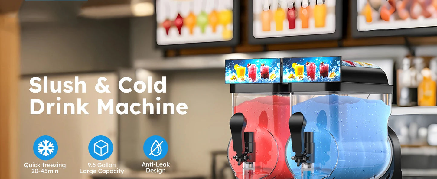 Commercial Slushie Machine 8Gal / 30L 2-Flavor Margarita Frozen Drink Maker Smoothie Maker 110V Kitchen Freezing Appliance