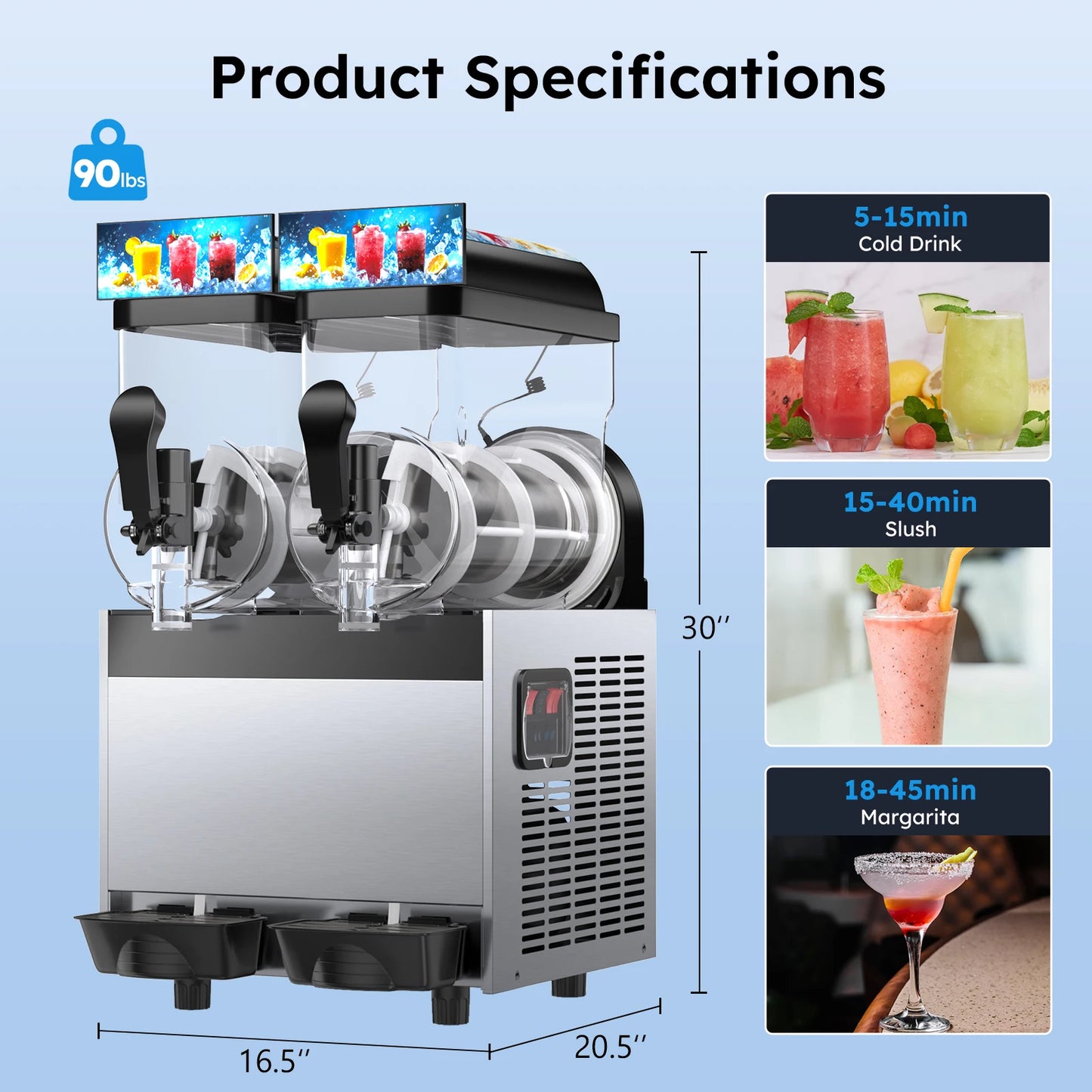 Commercial Slushie Machine 8Gal / 30L 2-Flavor Margarita Frozen Drink Maker Smoothie Maker 110V Kitchen Freezing Appliance