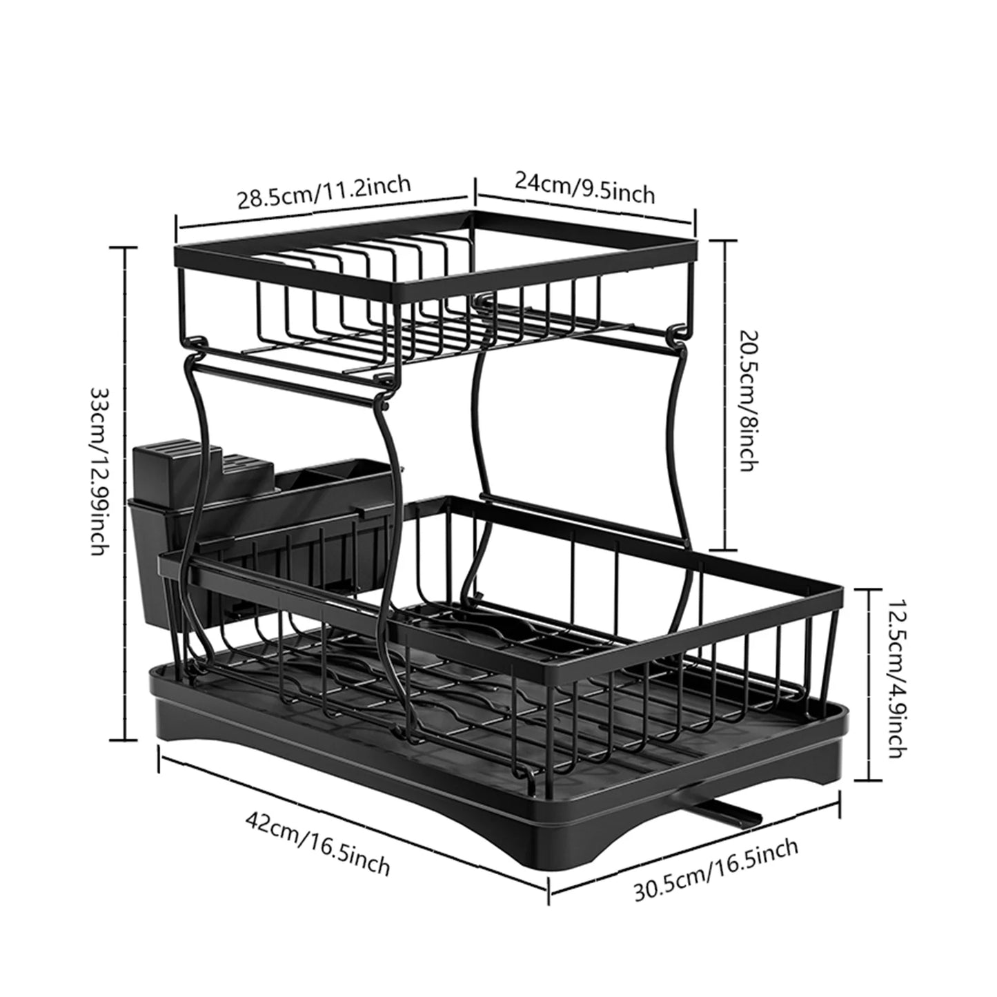 Home Kitchen 2-Tier Stainless Steel Foldable Dish Racks ,18.9"x12.2"x11.8"in, Black