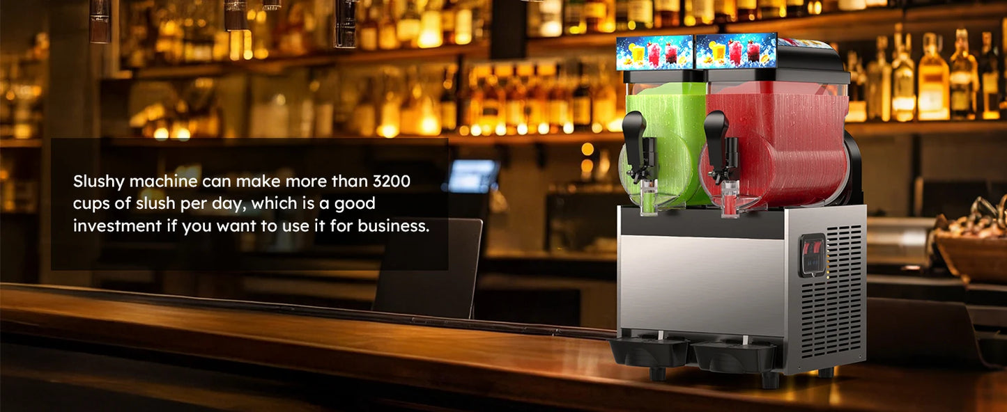 Commercial Slushie Machine 8Gal / 30L 2-Flavor Margarita Frozen Drink Maker Smoothie Maker 110V Kitchen Freezing Appliance