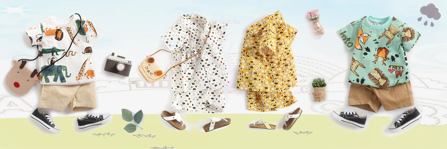 Sanlutoz Cartoon Boys Clothing Sets Summer Short Sleeve Cotton Baby Tops + Baby Shorts 2Pcs Casual