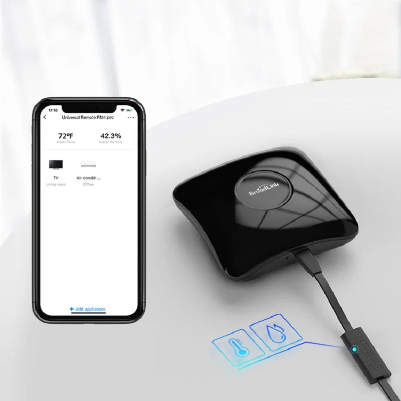 BroadLink RM4 Pro + HTS2  RF/IR Temp and Humidity Sensor Version Wireless Universal Remote Hub with Smart Home Solution