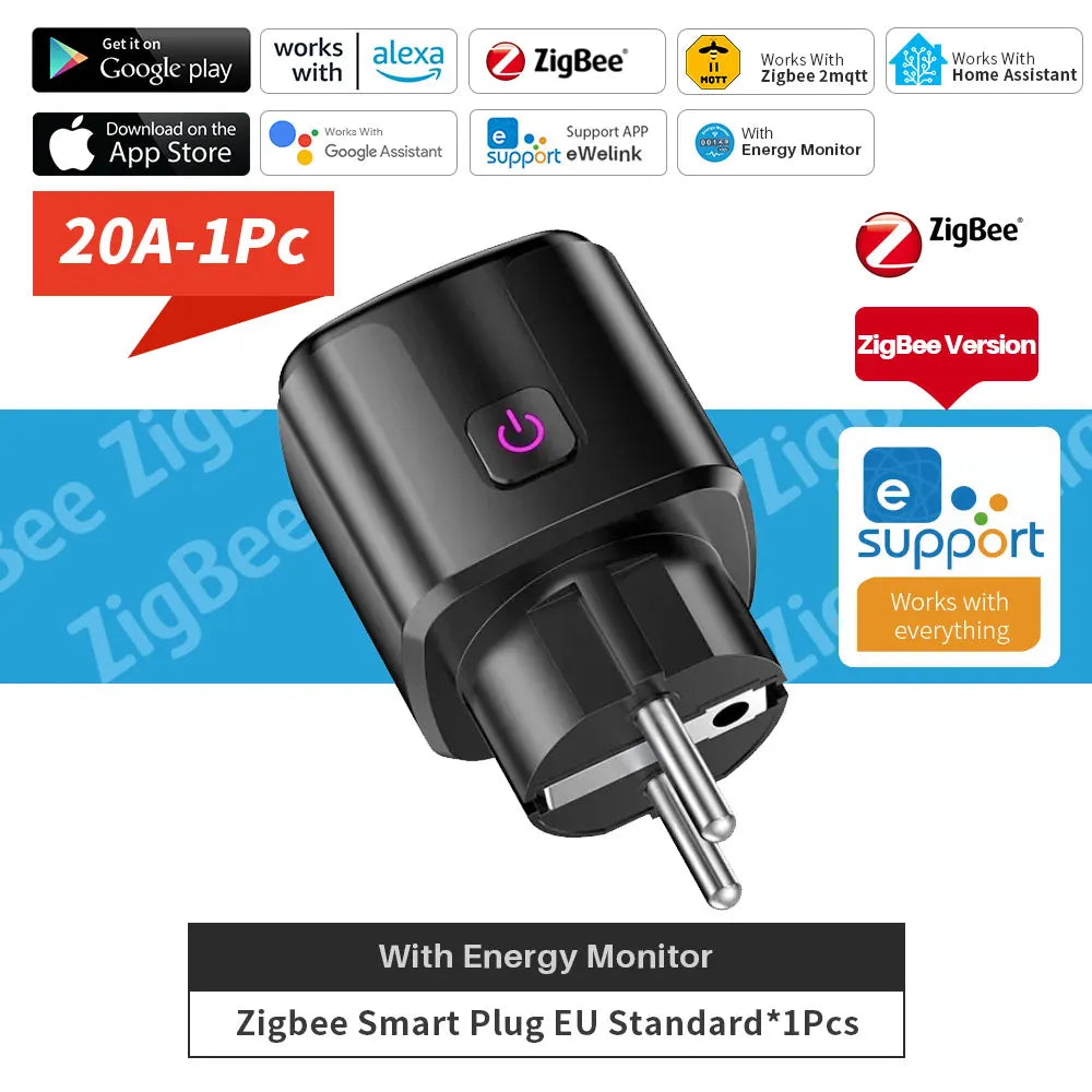 eWelink Zigbee Smart Plug 16A/20A EU Socket with Power Monitor Voice Control Compatible with Google Assistant Alexa