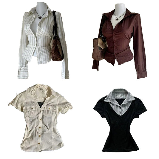 Women Fashion Y2K Button Shirt Summer Thin Top Goes with everything Casual Slim Streetwear