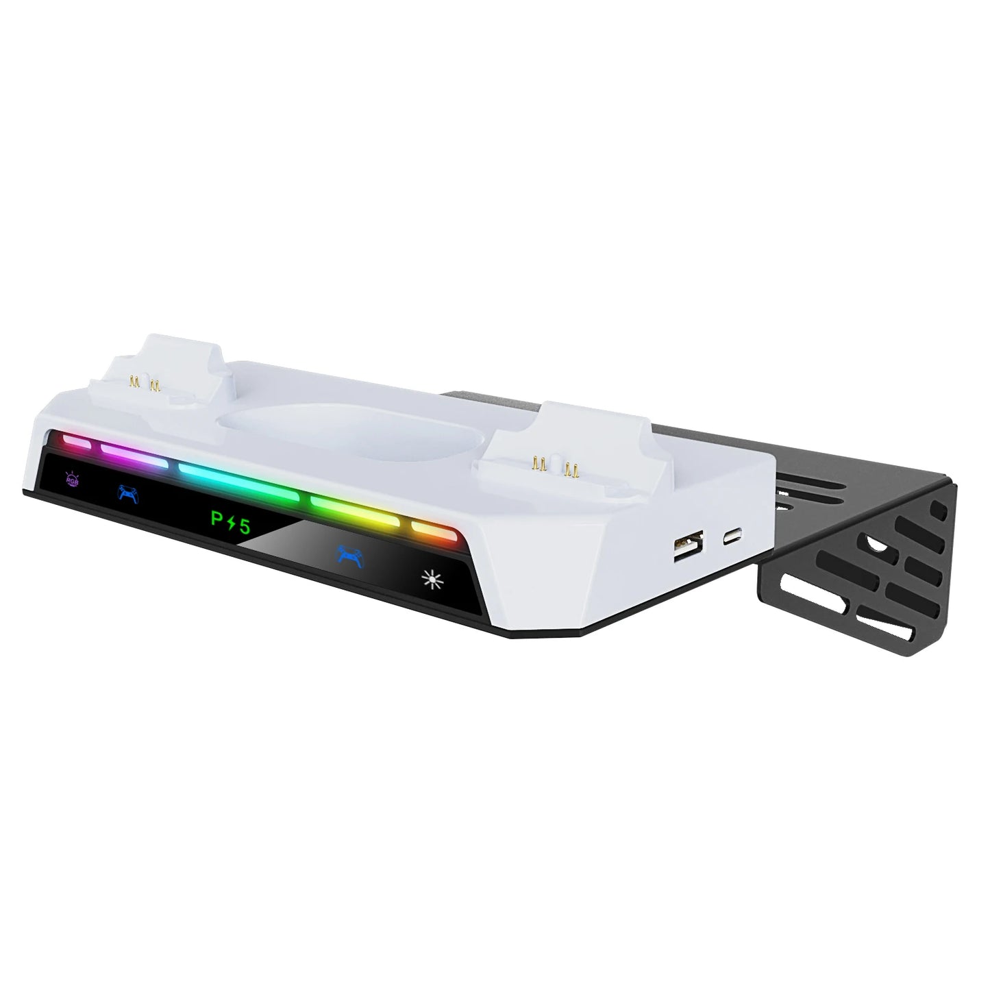 Wall Mount Kit For PS5/ Pro/ Slim Console with RGB Light Charging Station Headset Hanger For PS5 Dual Controller Accessories