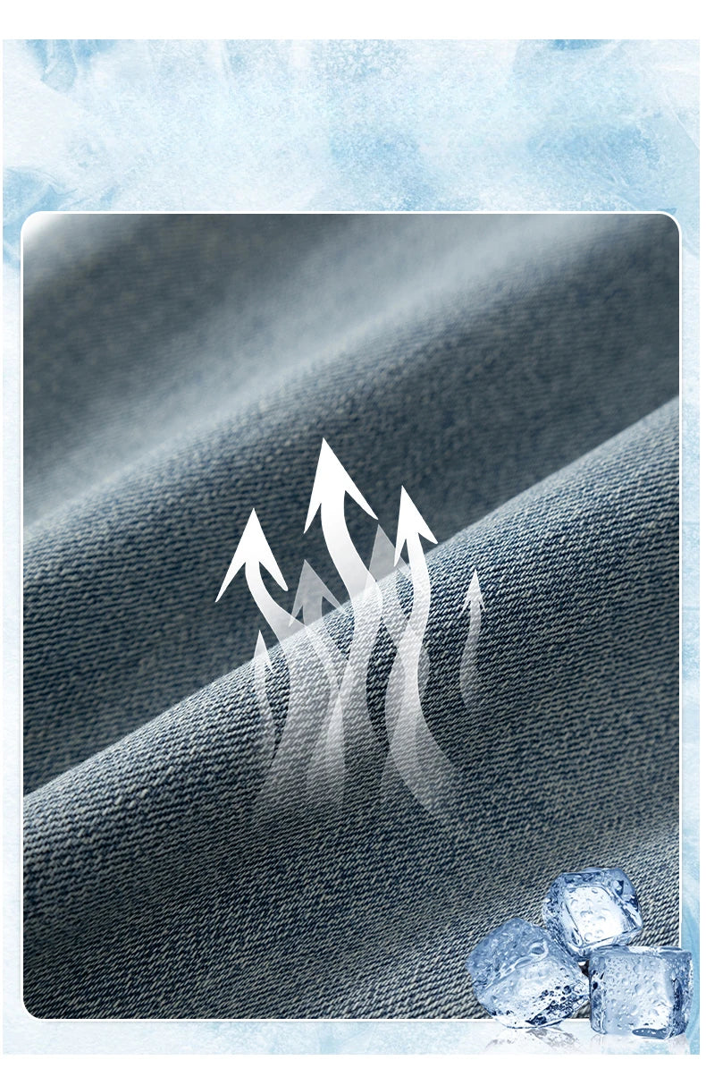 Summer Thin Men's Printed Jeans Breathable Fashion Business Loose Pants Washing Vintage Casual Denim Trousers Male