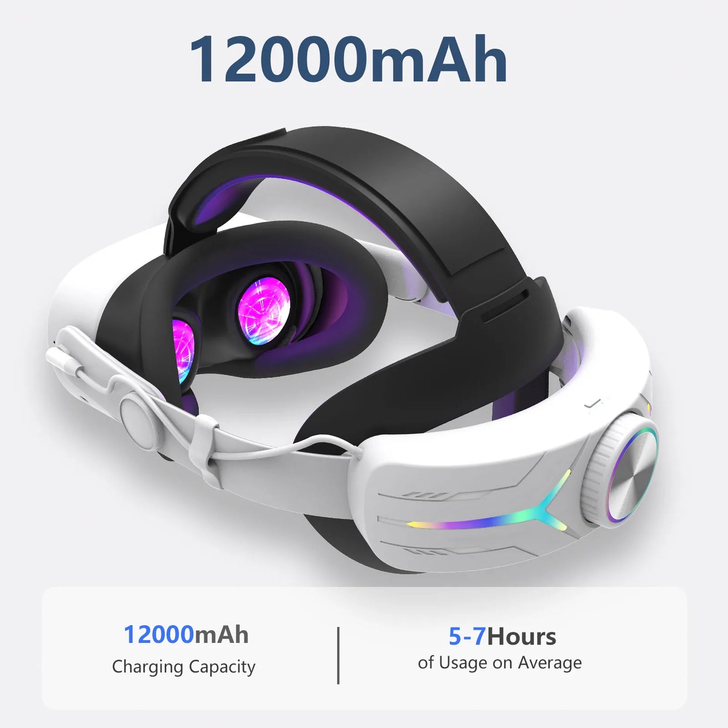 head strap with RGB Lights 12000mah Rechargeable Battery for Meta Quest 3/3S Gaming head strap VR Accessory Compatible