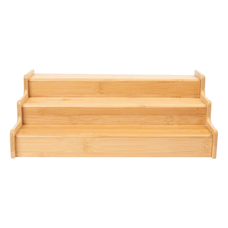 Expandable Bamboo Spice Rack Organizer 3-Tier Step Shelf Kitchen Pantry Cabinet Storage Multifunctional Display Storage