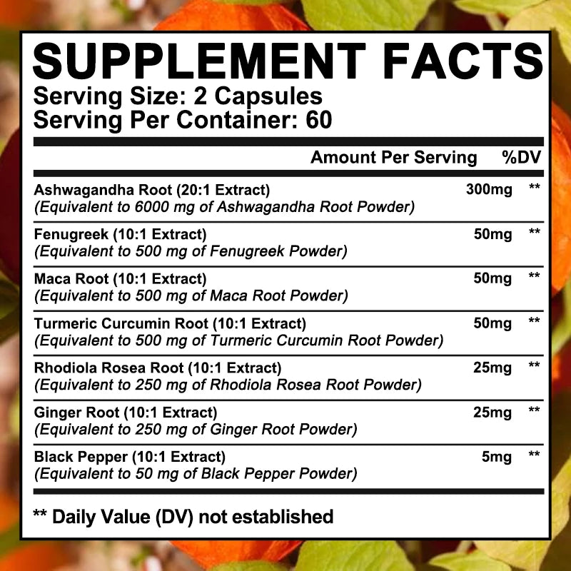 Ashwagandha - Helps with Muscle Growth, Relieves Stress and Mood, Supports Overall Health, Improves Endurance