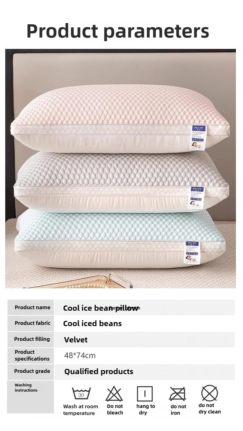 1PC Summer Cooling Ice Silk Pillow Breathable Mesh Edges 3D Ergonomic Cervical Support Pillow Core for Home Hotel 2025 New