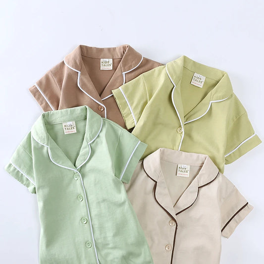Summer Baby Pajamas Romper Button Short Solid Clothes For 0- 3Y Cute Breathable Jumpsuit Newborn Boys Girls Pyjamas