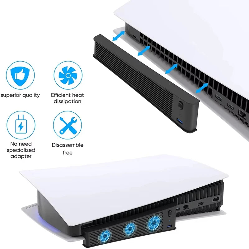 For PS5 Console 3-Fan Cooler Cooling Fan Extended USB Interface For PS5 Console Light And Compact For PS5 Accessories