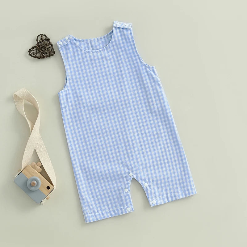 Cute Toddler Striped Sleeveless Romper Jumpsuit with Round Neck and Button Closure for Baby Boys and Girls