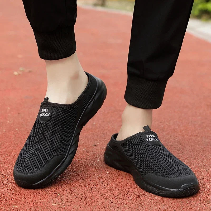 MAEDEF Half Slippers Outdoor High Quality Anti-slip Men Leisure Shoes Mesh Breathable Soft Comfortable Flat-bottomed Slippers
