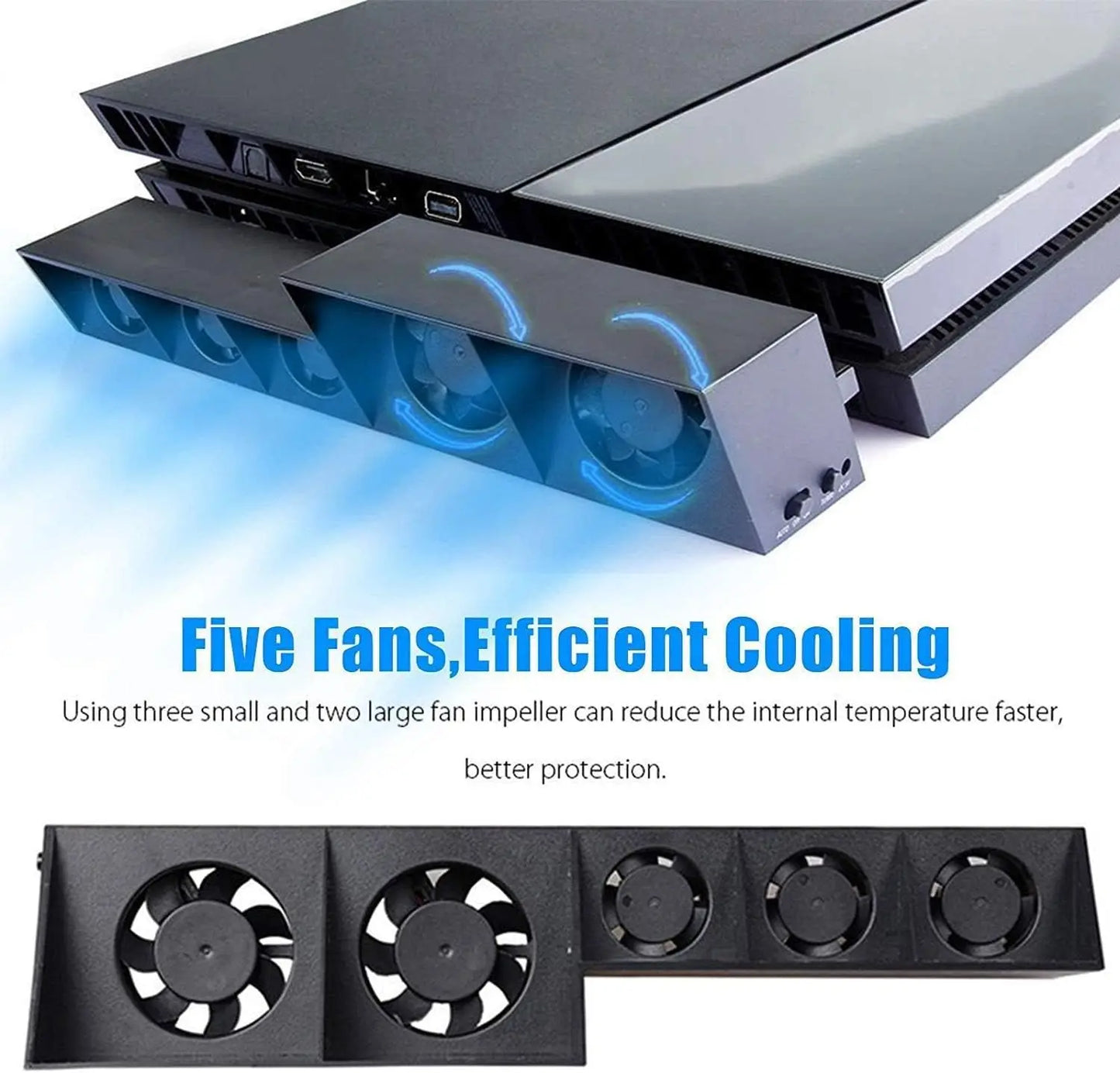 Cooling Fan Fit for Sony PS4, USB External Turbo Temperature Control Cooler Fan with 5 Fans, 3 Adjustable Fan Speeds