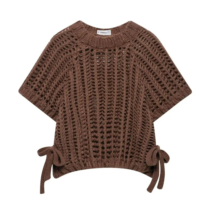 Female Clothing Cropped Net Sweater Cardigan For Women Korean Fashion Summer Knit Short Sleeve Cute Elegant Woman Crochet Top