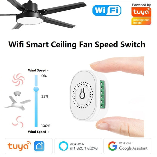 Tuya Wifi Smart Ceiling Fan Speed Switch EU 220V Mini Wall On Off Module Remote Electric Control For Alexa Google Home
