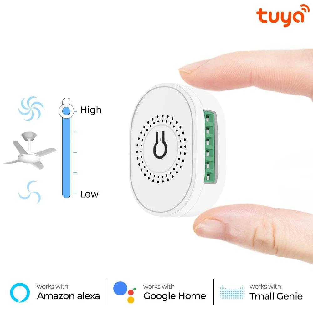 Tuya Wifi Smart Ceiling Fan Speed Switch EU 220V Mini Wall On Off Module Remote Electric Control For Alexa Google Home