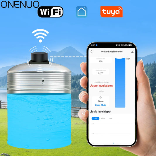 WiFi Ultrasonic Water Level Detector Smart Tank Monitor with Real-Time Alarms Tuya APP Remote Control Indoor Household Alarm