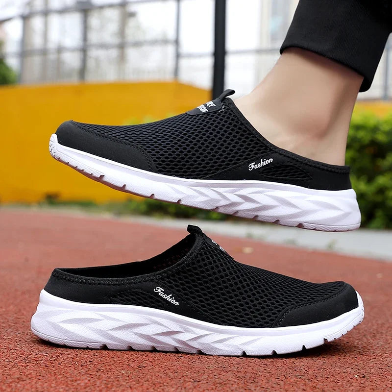 MAEDEF Half Slippers Outdoor High Quality Anti-slip Men Leisure Shoes Mesh Breathable Soft Comfortable Flat-bottomed Slippers