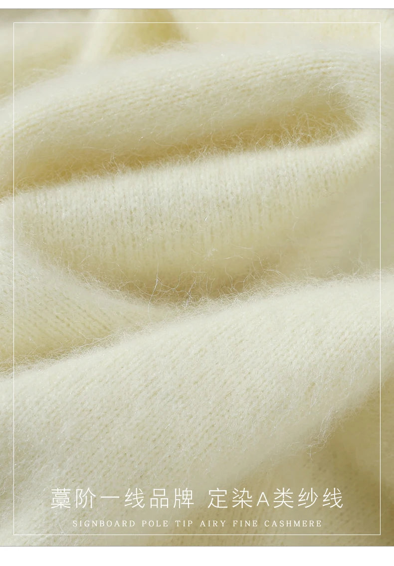 Women's Sweater Semi High Neck Autumn/Winter Pullover Long Sleeved High-End 100% Mink Fur Knitted Sweater Fashion Korean Version
