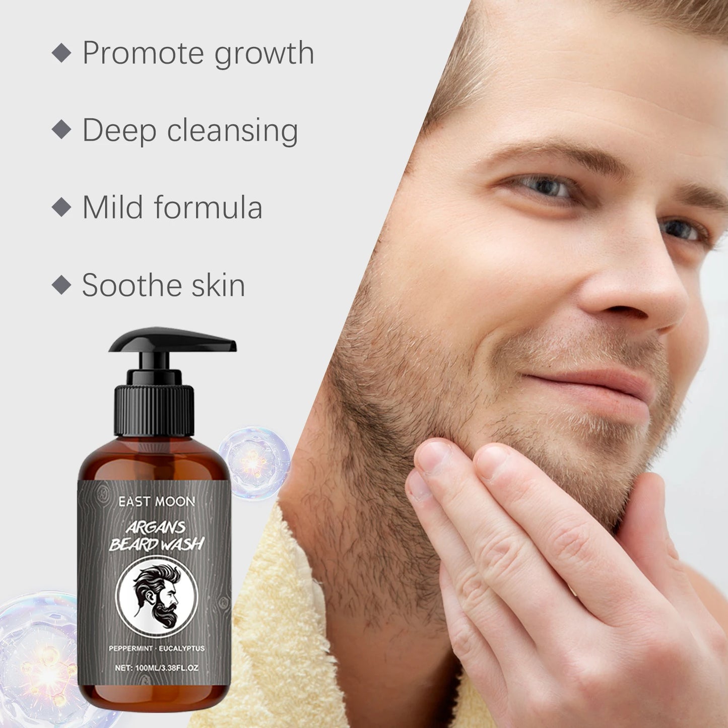Men's Beard Shampoo-Gentle Cleansing with Eucalyptus,Argan&Jojoba Oils to Moisturize, Soften&Prevent Breakage-For All Skin Types